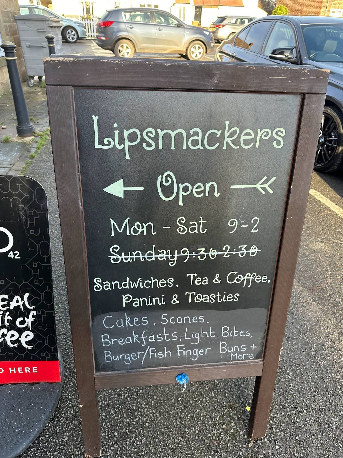 Menu at Lip Smackers cafe, Middlesbrough