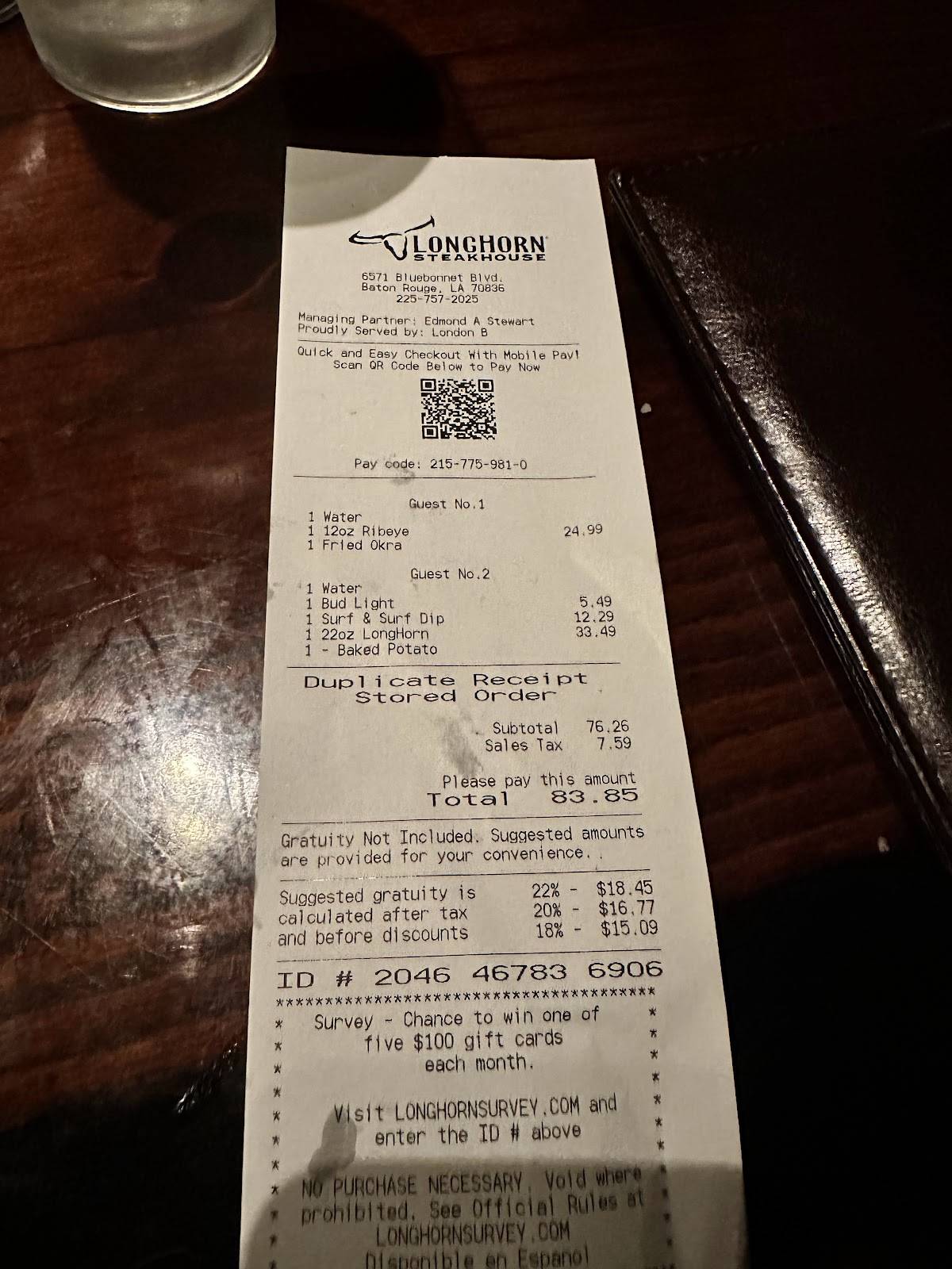 Menu at LongHorn Steakhouse, Baton Rouge, Blvd