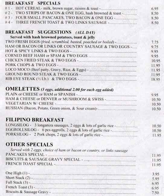 Menu at Ludi's restaurant, Seattle
