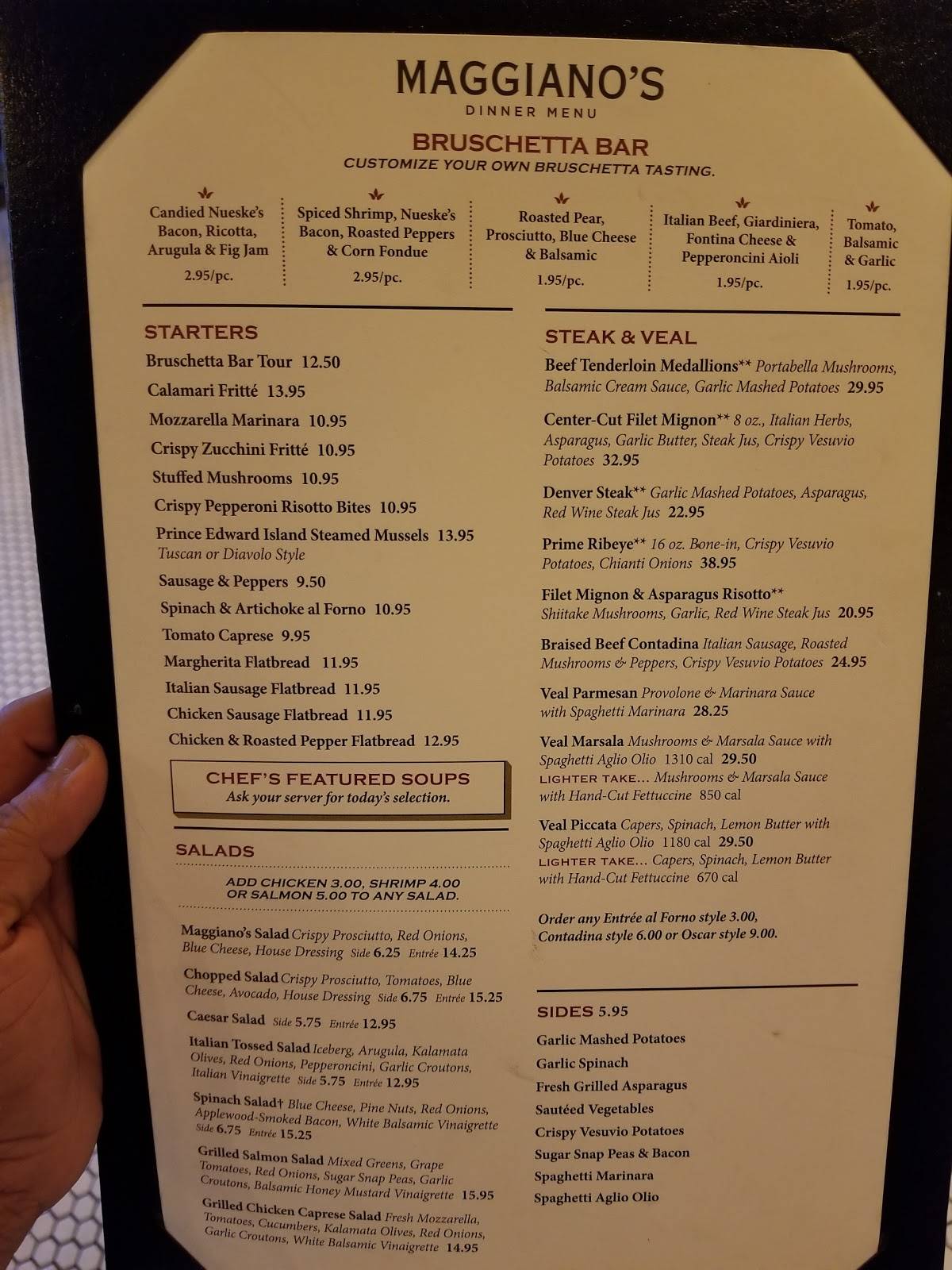 Menu at Maggiano's Little Italy pub & bar, King of Prussia