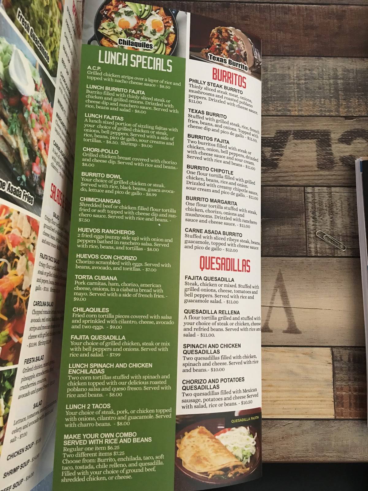 Menu at Margarita house bar & grill, Zebulon