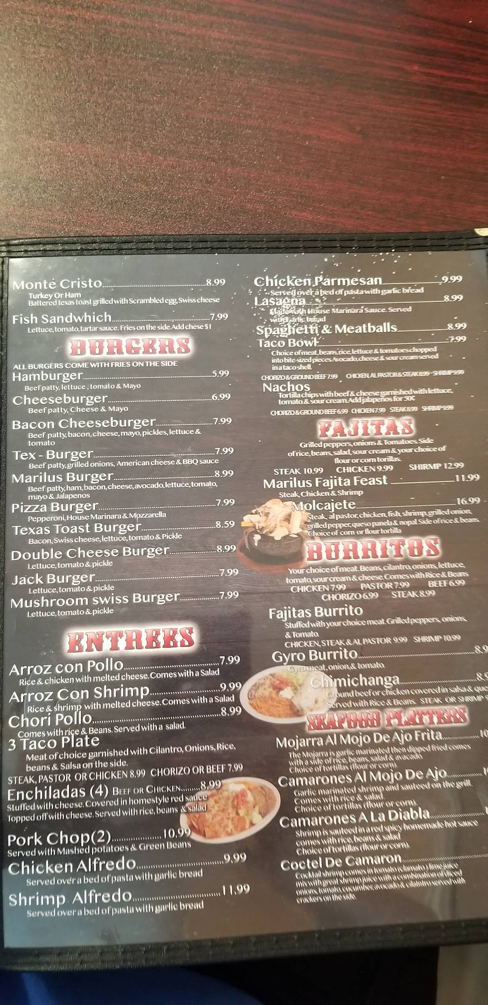 Menu at Marilus Family Restaurant Mexican & American food, Logansport