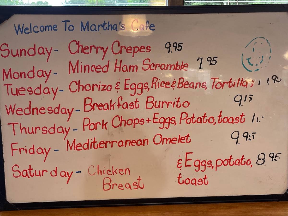 Menu at Martha's Pancake House Cafe, Racine