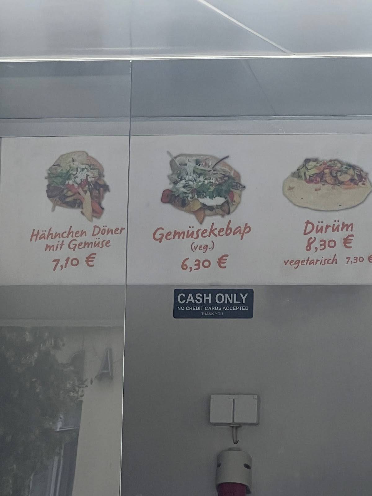 Menu at Mustafa's Gemüse Kebap restaurant, Berlin, Mehringdamm 32