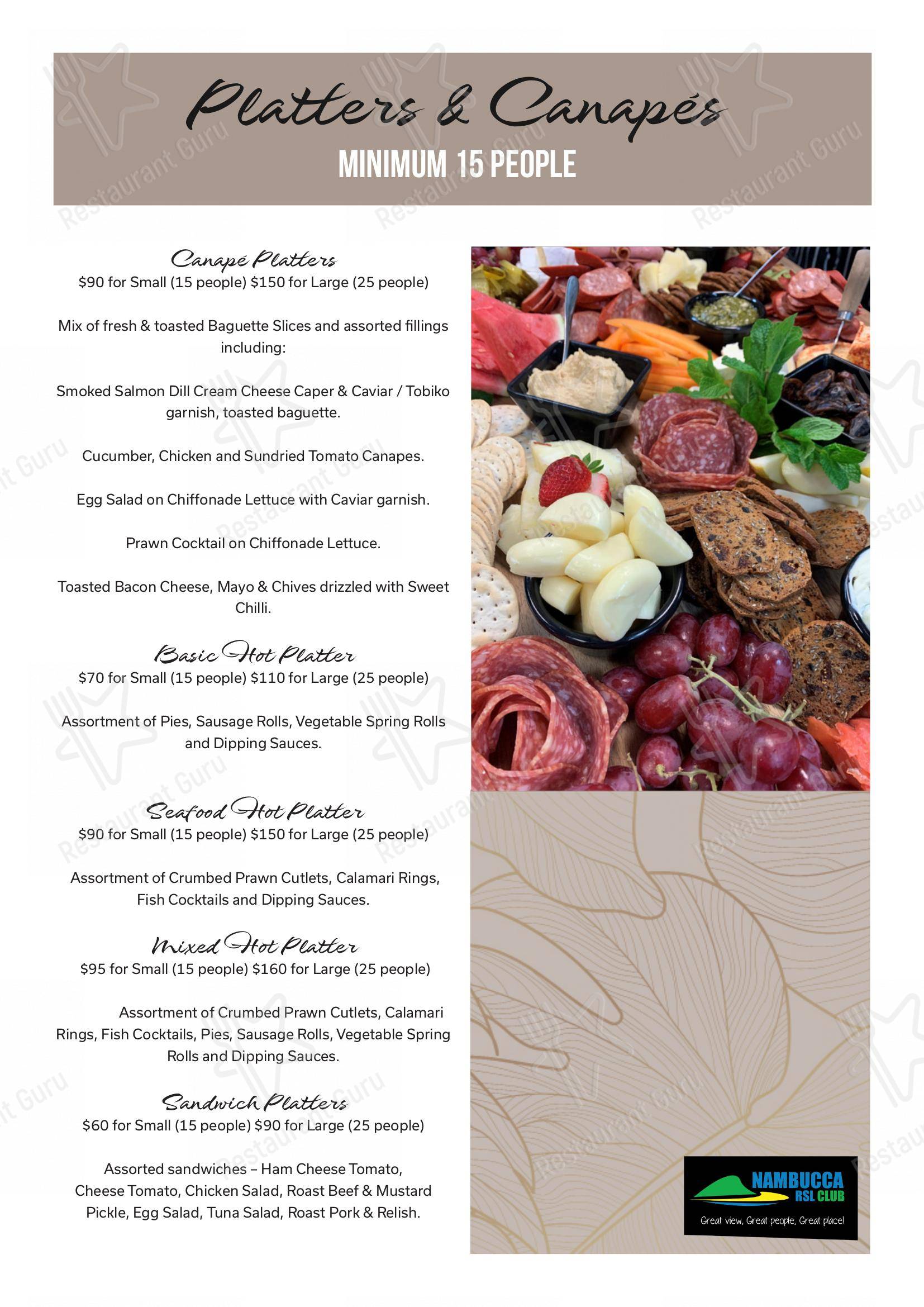 Menu at Nambucca Heads RSL Club, Nambucca Heads