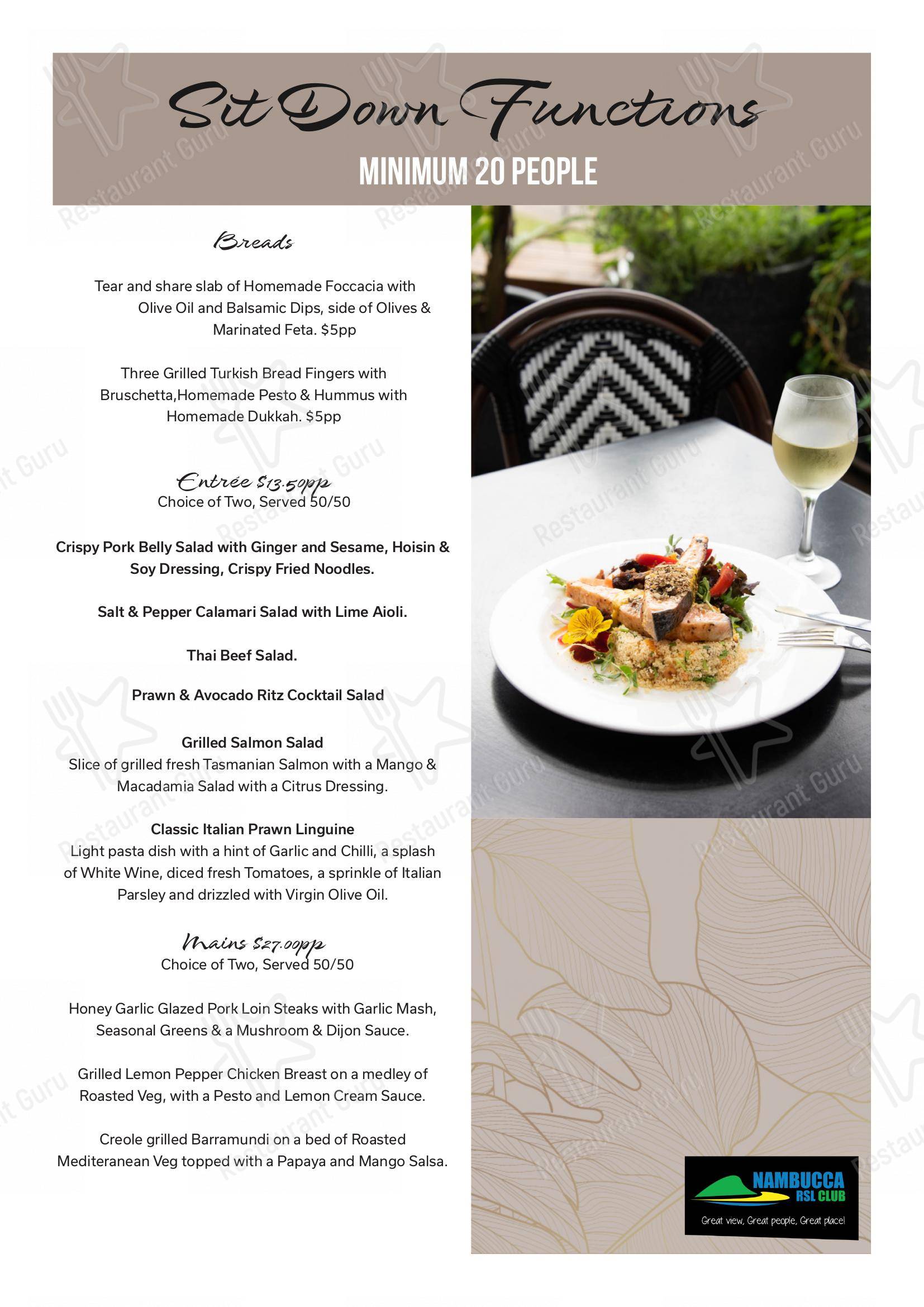 Menu at Nambucca Heads RSL Club, Nambucca Heads