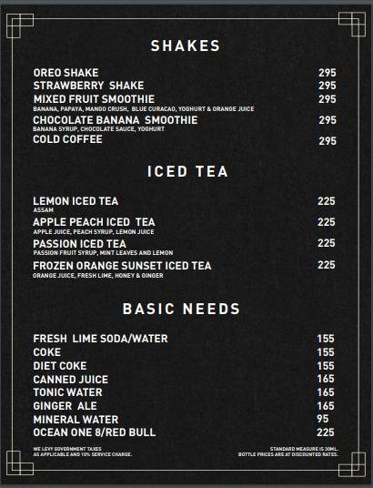 Menu at Flaunt by Duty Free, Noida