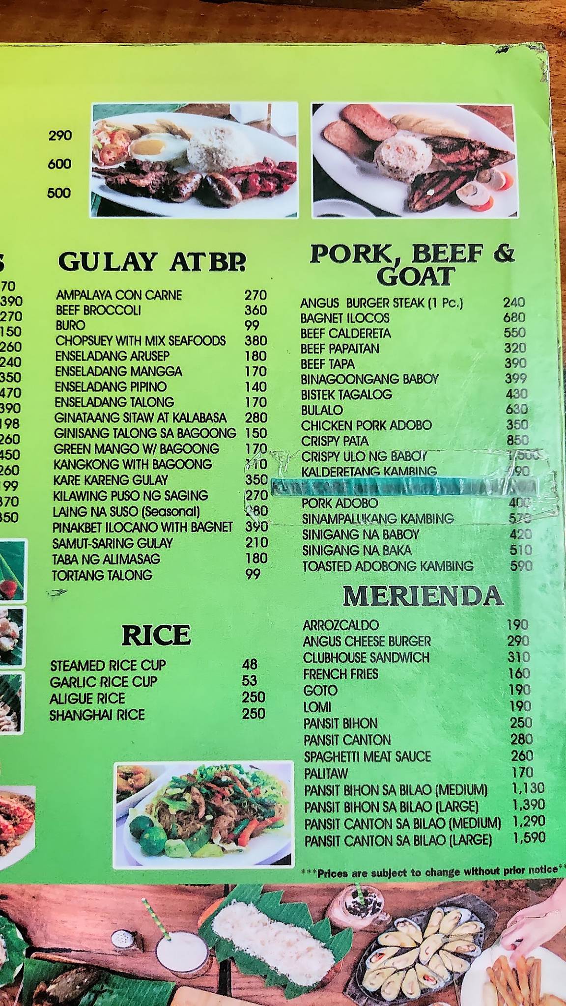 Menu at Magic Lagoon Bar, Subic Bay Freeport Zone, Bldg. 716