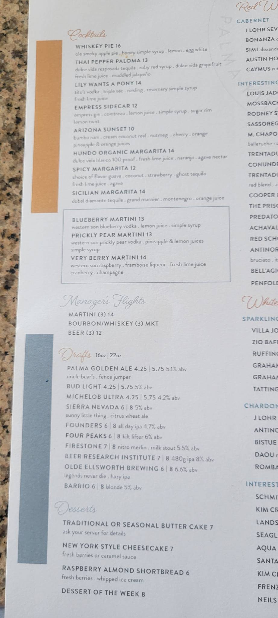 Menu at Palma Kitchen + Tap restaurant, Queen Creek