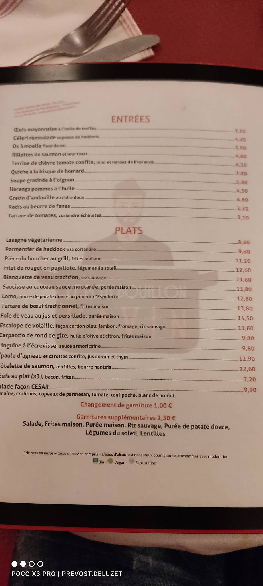 Menu au Le Petit Bouillon Vavin restaurant, Paris