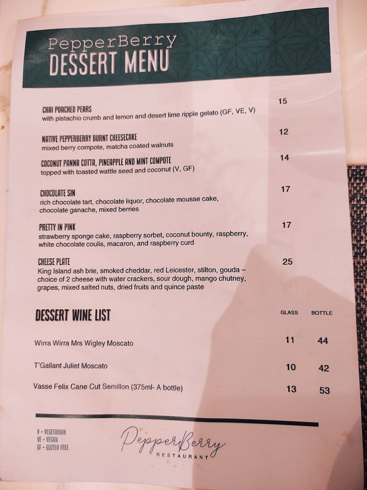 Menu at PepperBerry Restaurant, Darwin City
