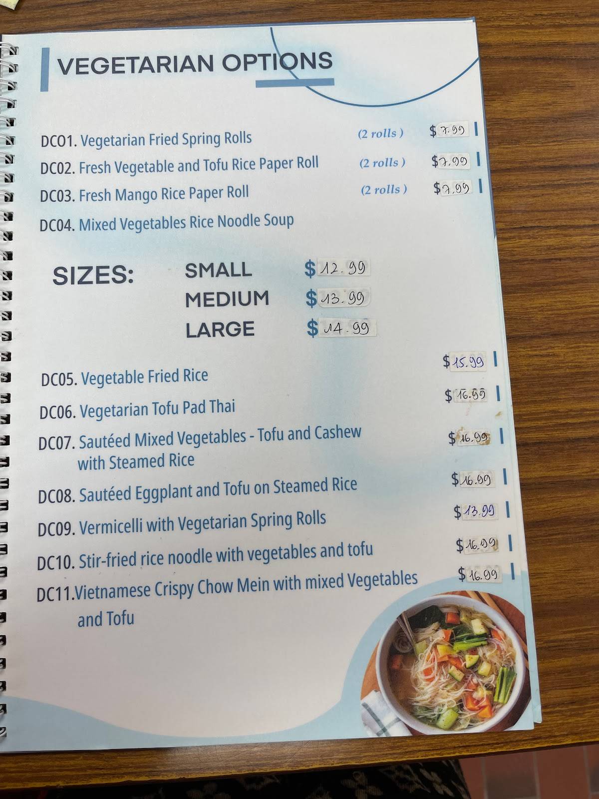 Menu at Pho Nhung Sarnia restaurant, Sarnia