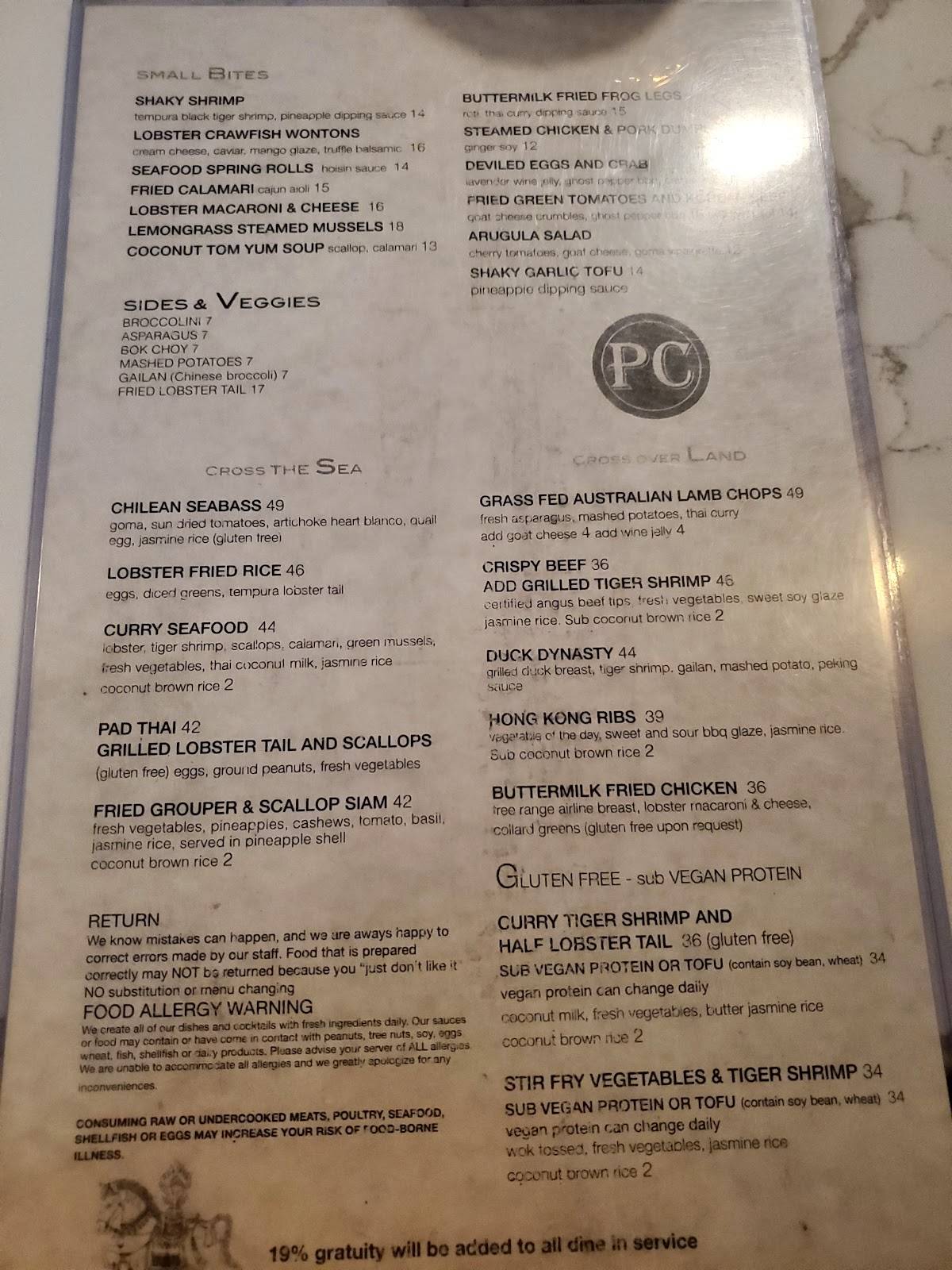 Menu at Poor Calvin's restaurant, Atlanta