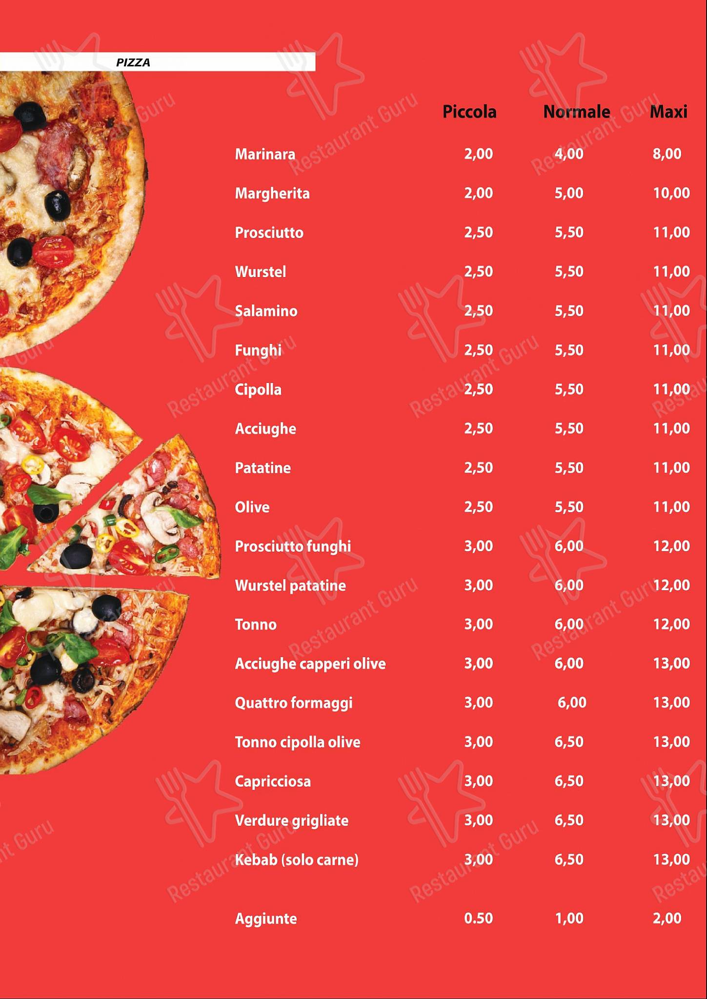 Menu da Primo Amore pizzeria, Cividale del Friuli