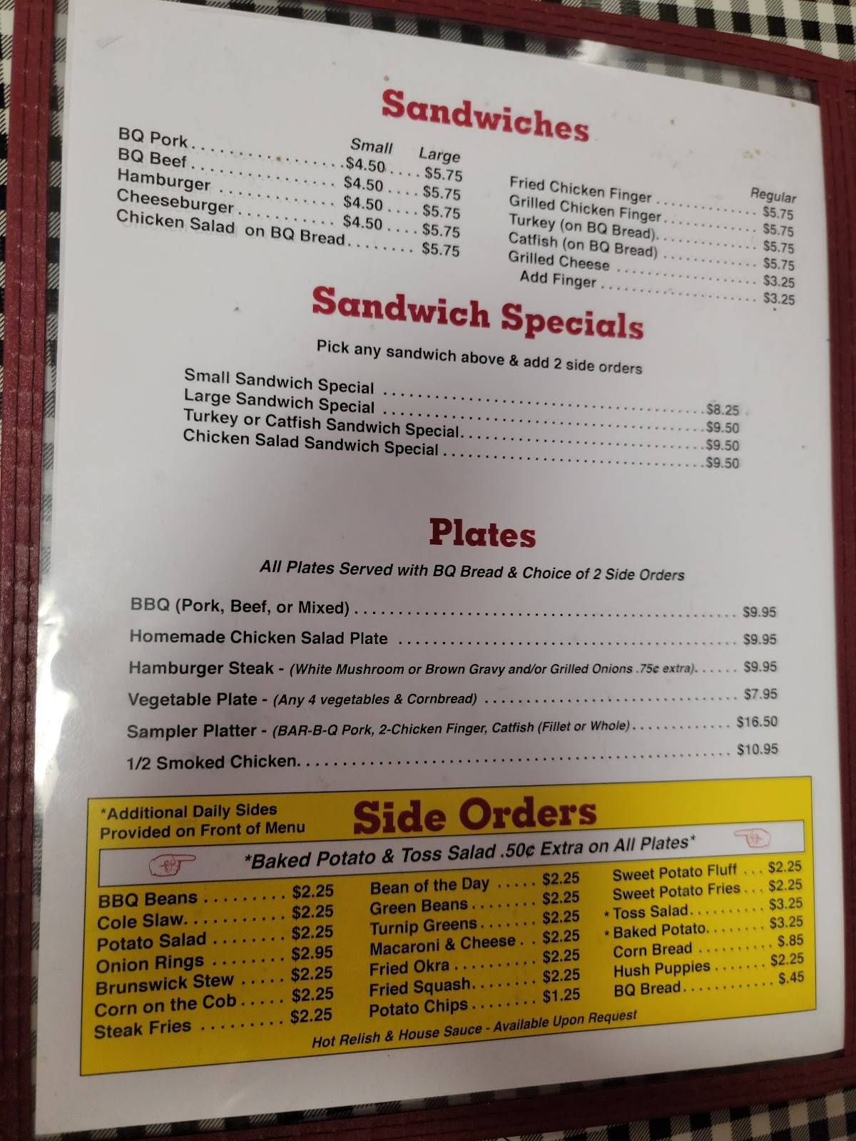 Menu At Pruett's Bar-B-Q, Gadsden