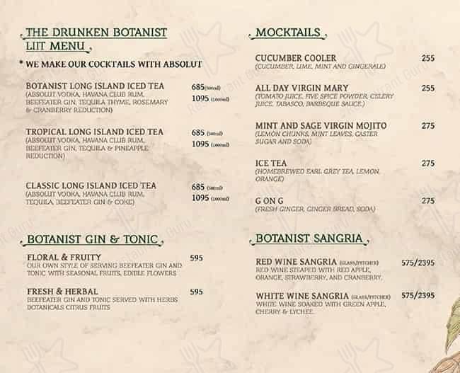 The Drunken Botanist menu
