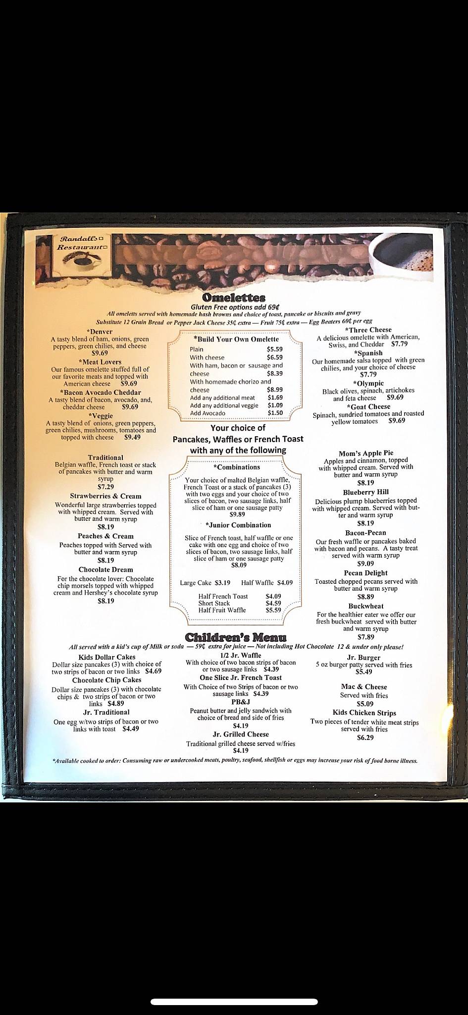 Menu at Randall's Restaurant, Cottonwood