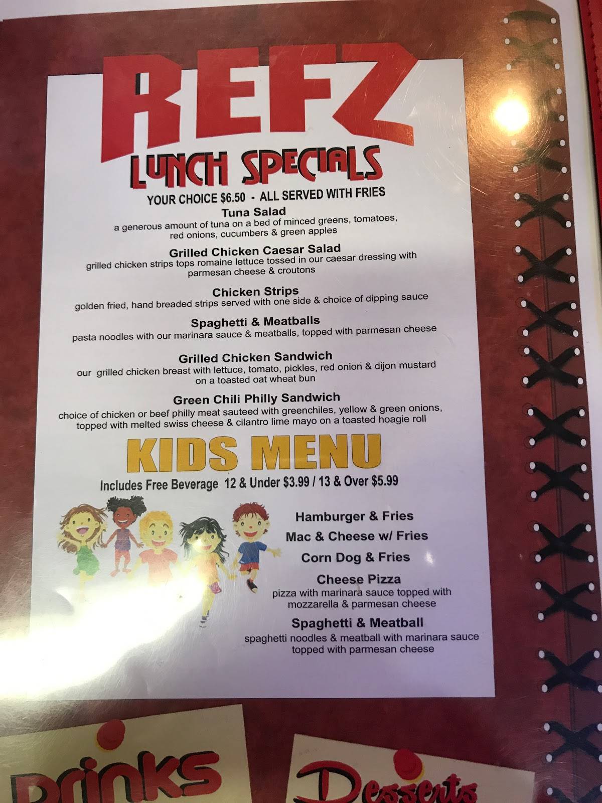 Menu at Refz Sports Bar and Grill, Guymon