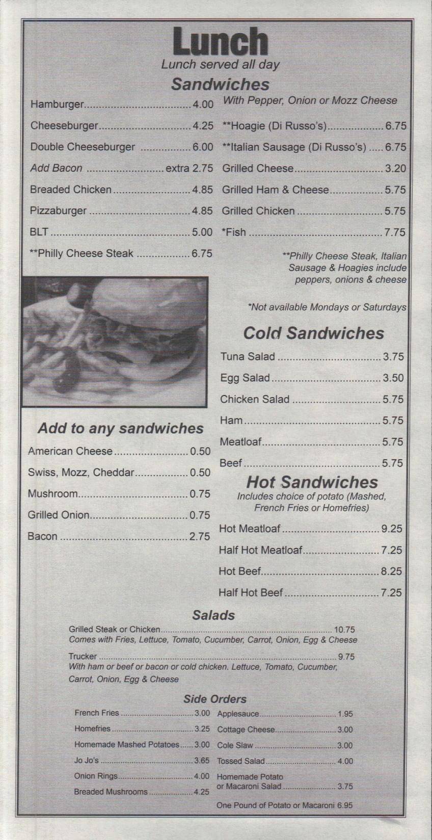 Menu at Adele's Restaurant, Salem