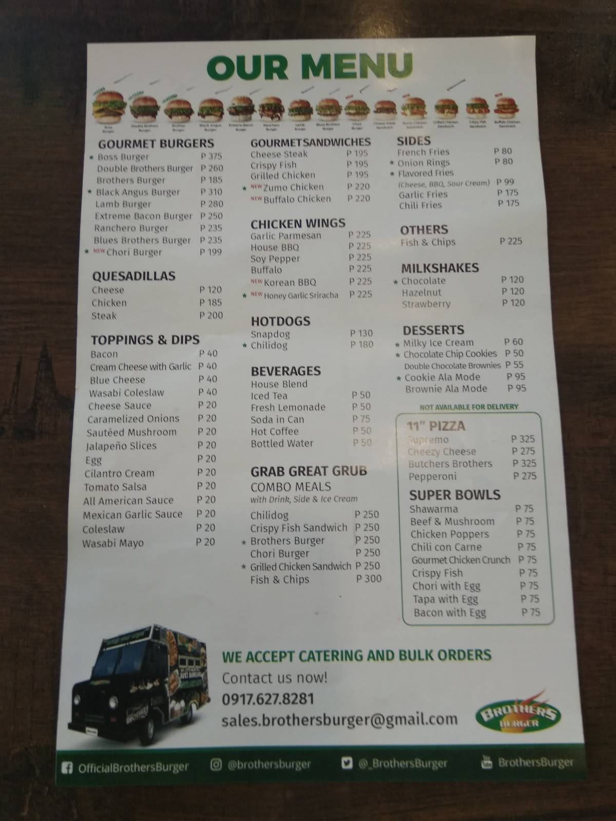 Menu at Brothers Burger Caltex SLEX Biñan restaurant, Biñan