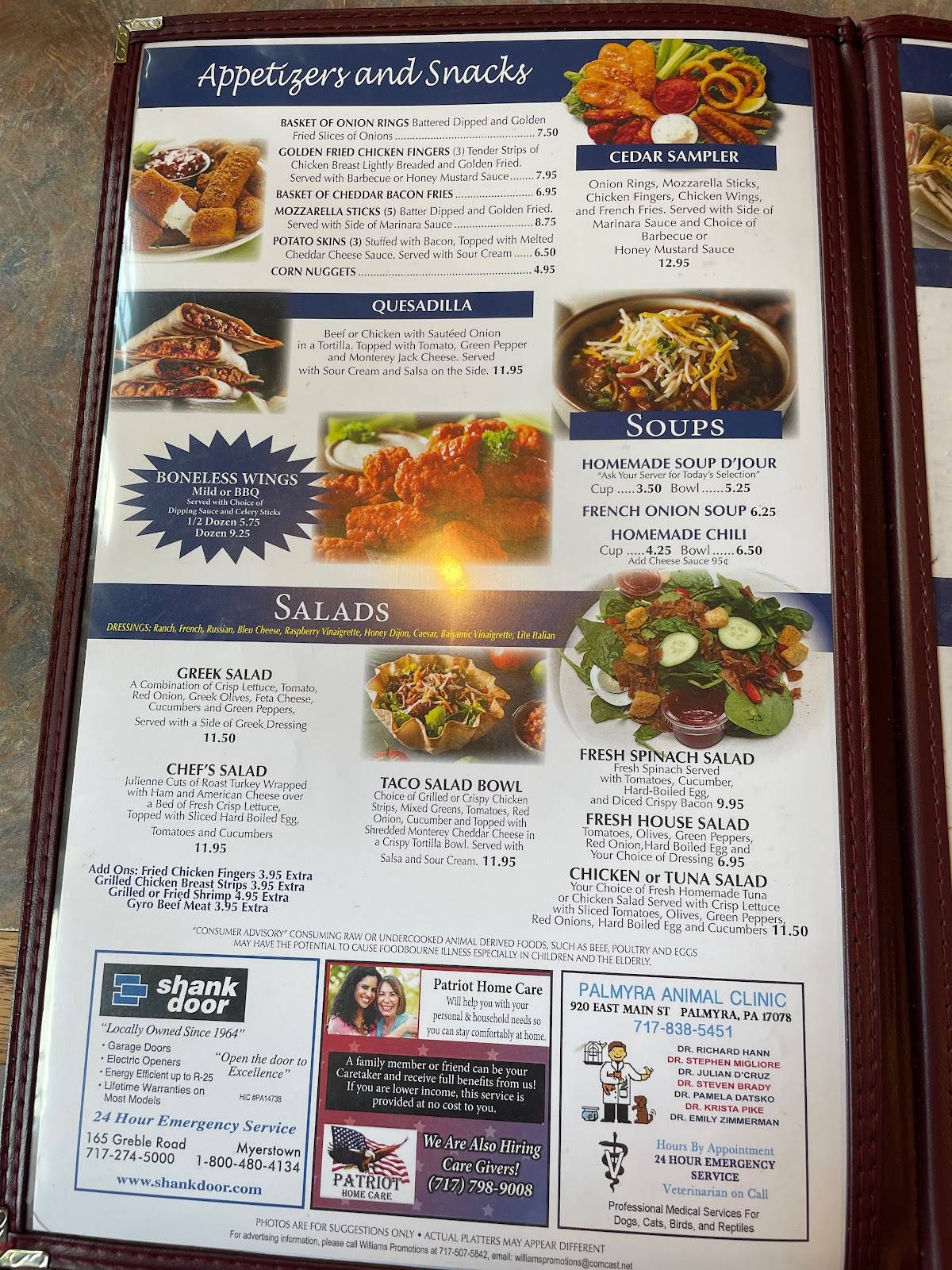 Menu at Cedar Grill restaurant, Lebanon