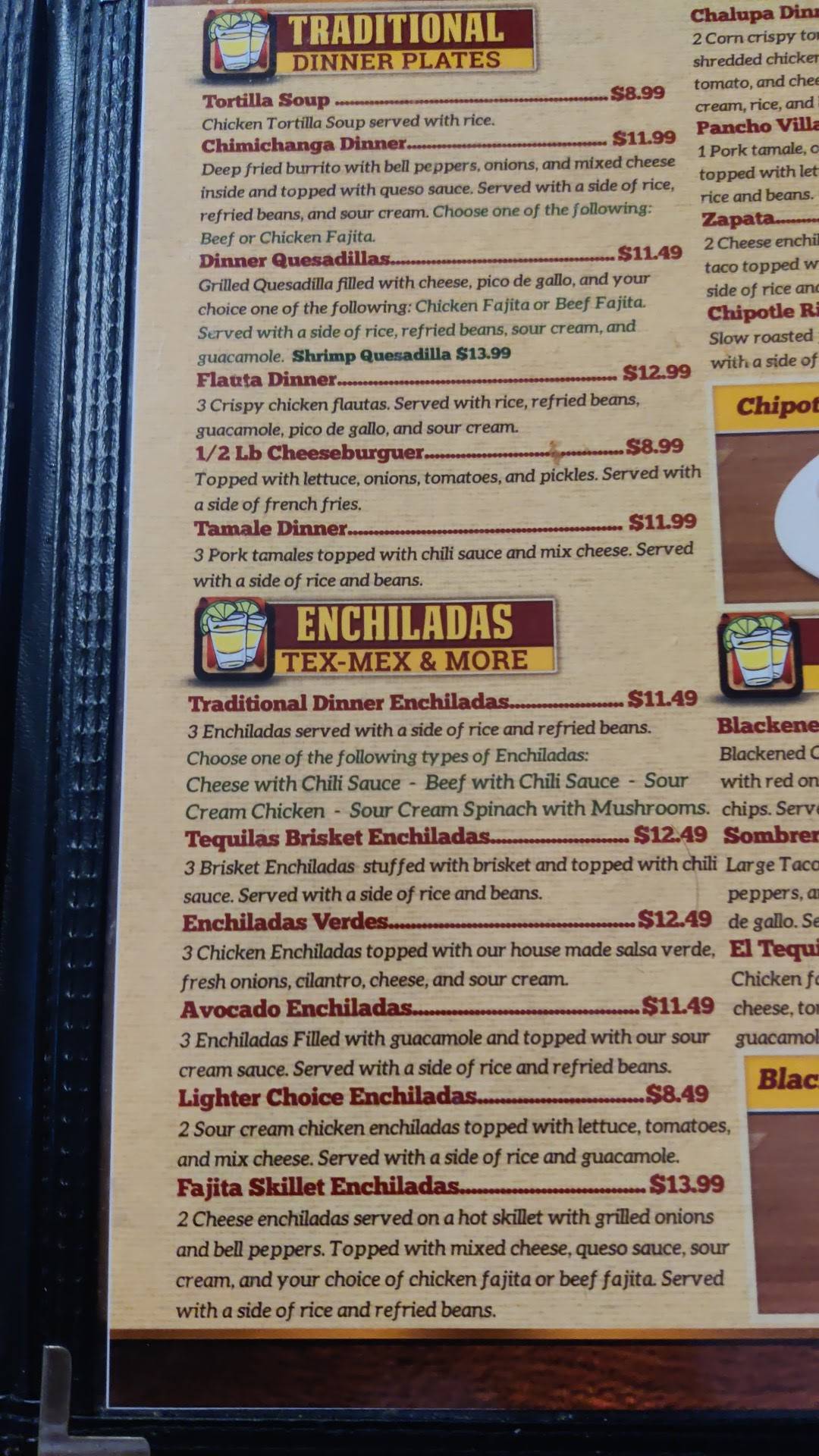 Menu at El Tequilas Mexican Restaurant, Fort Worth