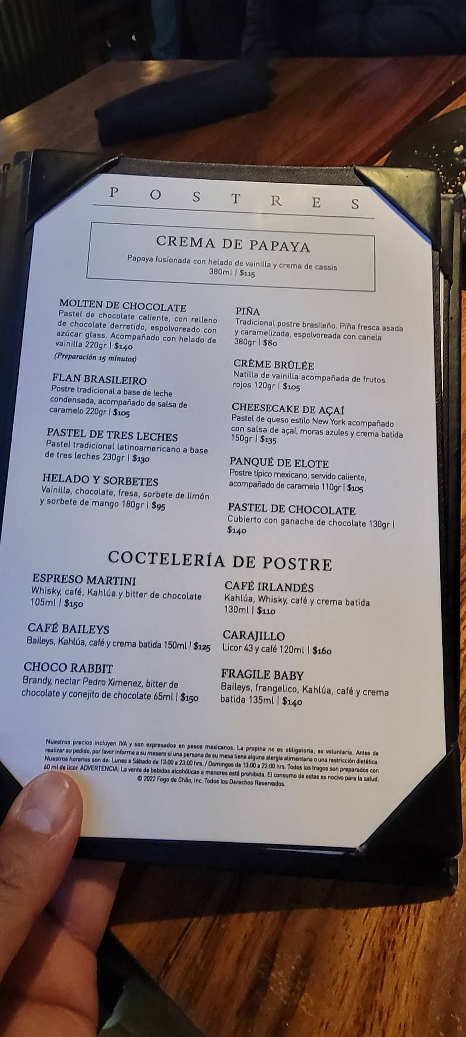 Carta Del Restaurante Fogo Del Ch O M Tikah Ciudad Del M Xico