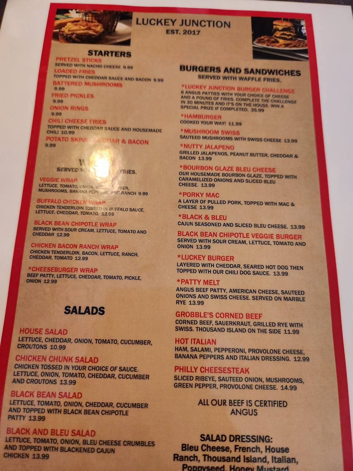 Menu at Luckey Junction restaurant, Luckey