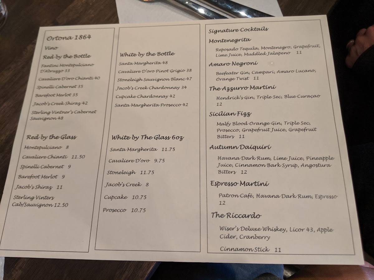 Menu at Ortona 1864 Cafe & Panino, Windsor