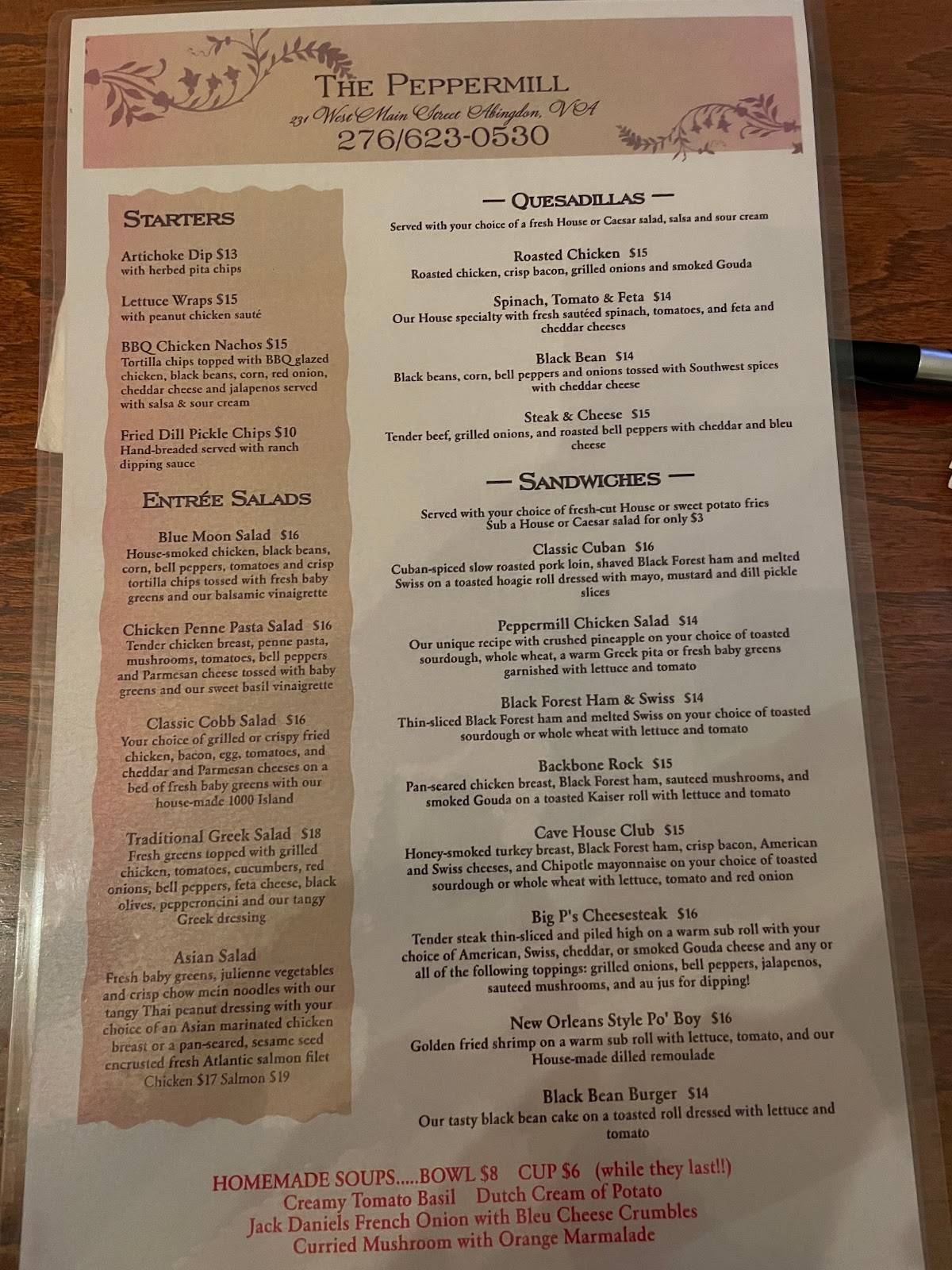 Menu at Peppermill restaurant, Abingdon, 231 W Main St