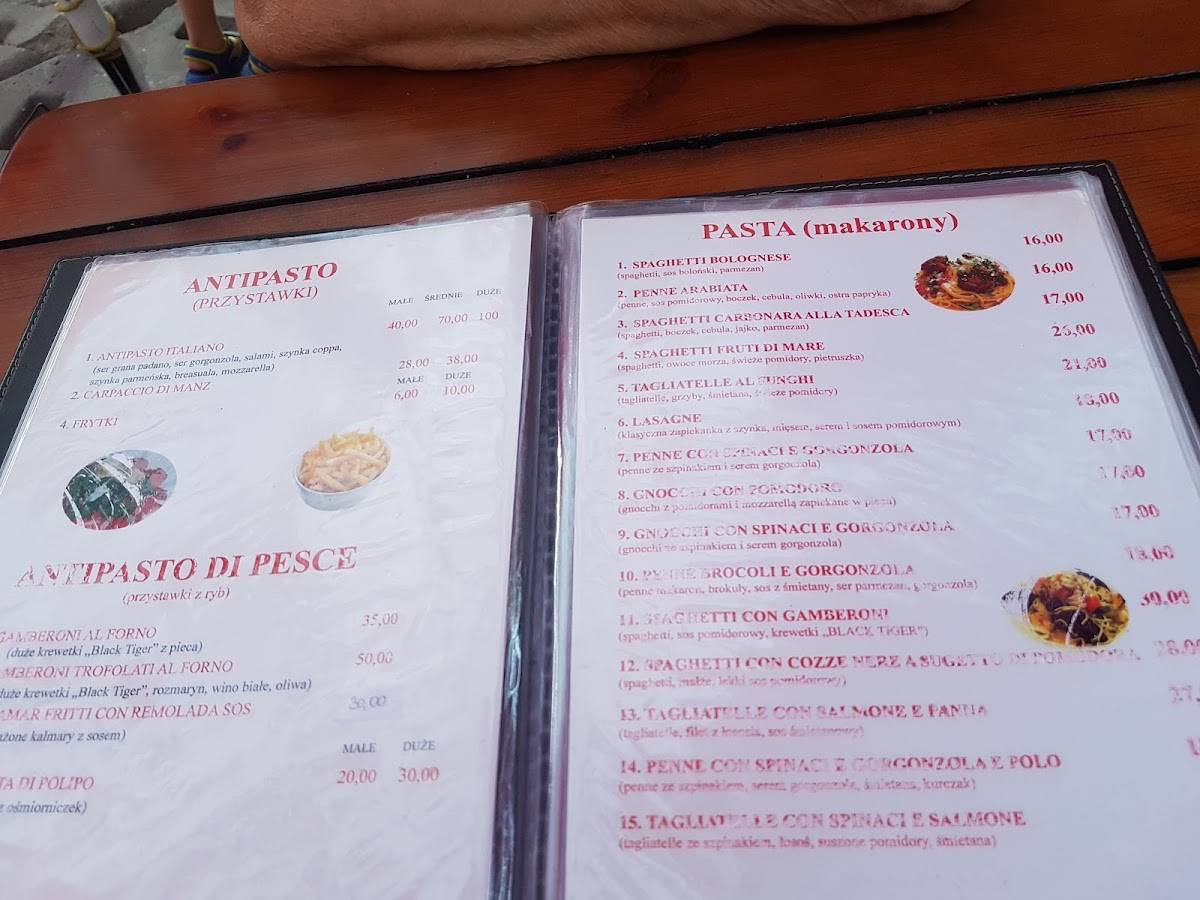 Menu at Piccola Italia restaurant, Mielec