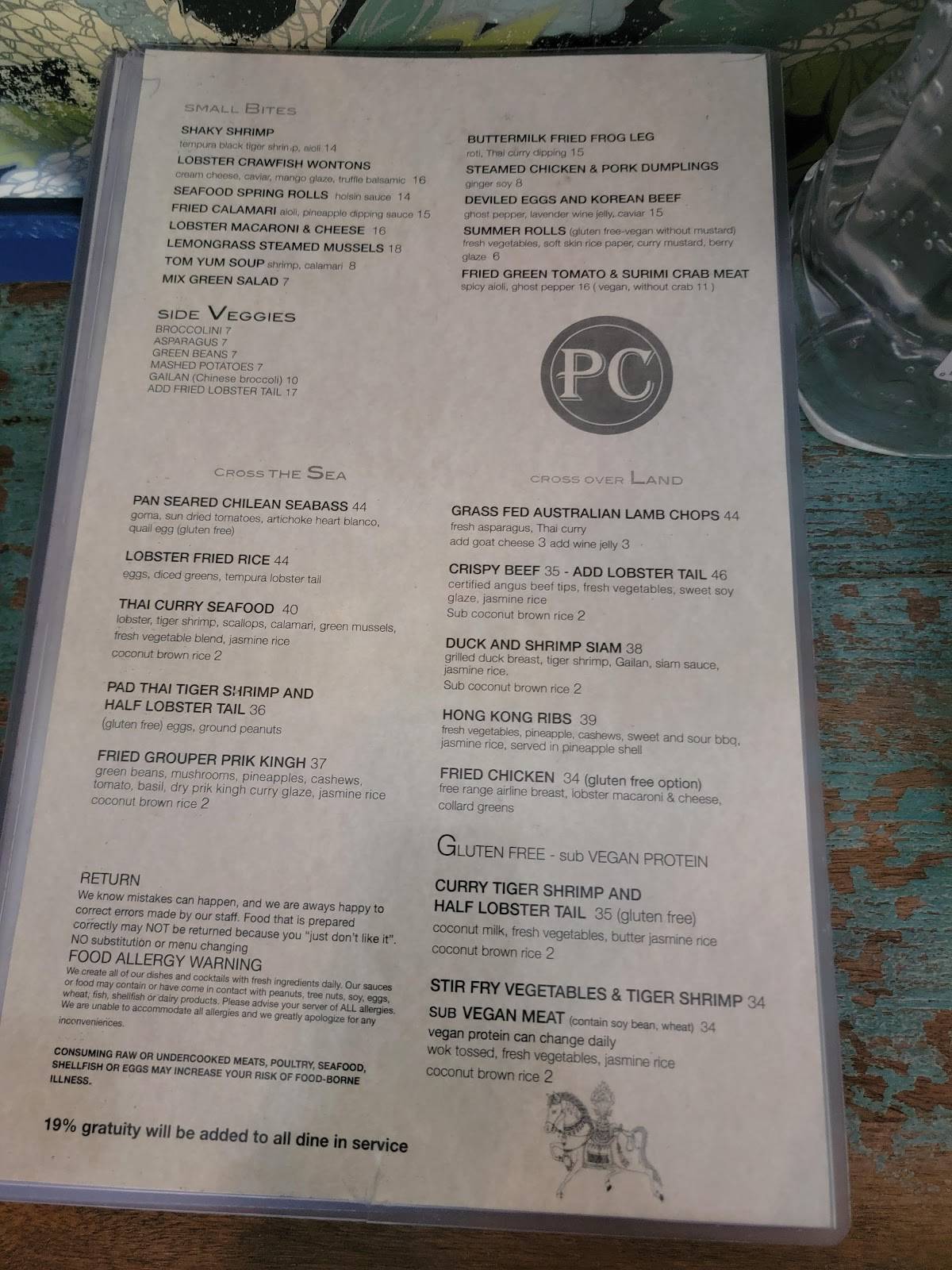 Menu at Poor Calvin's restaurant, Atlanta