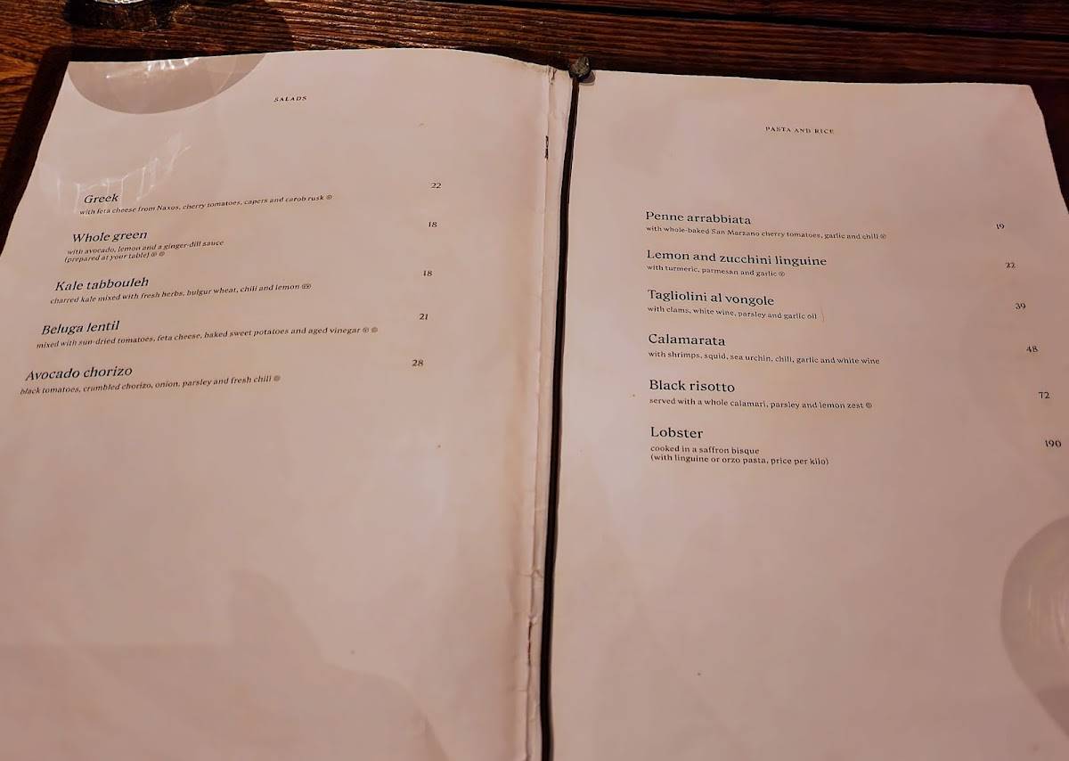 Menu at Scorpios, Mikonos