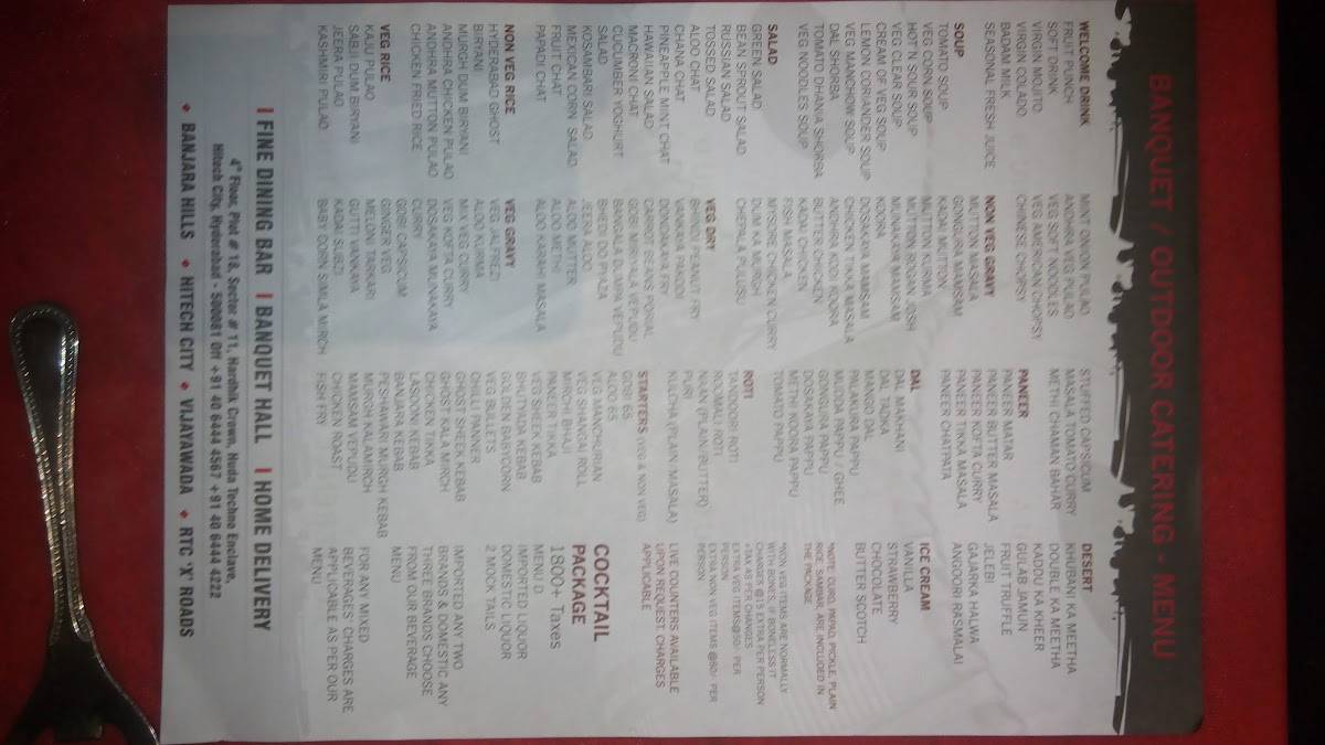 Menu at Tabla Kothapet, Hyderabad, Six Mall