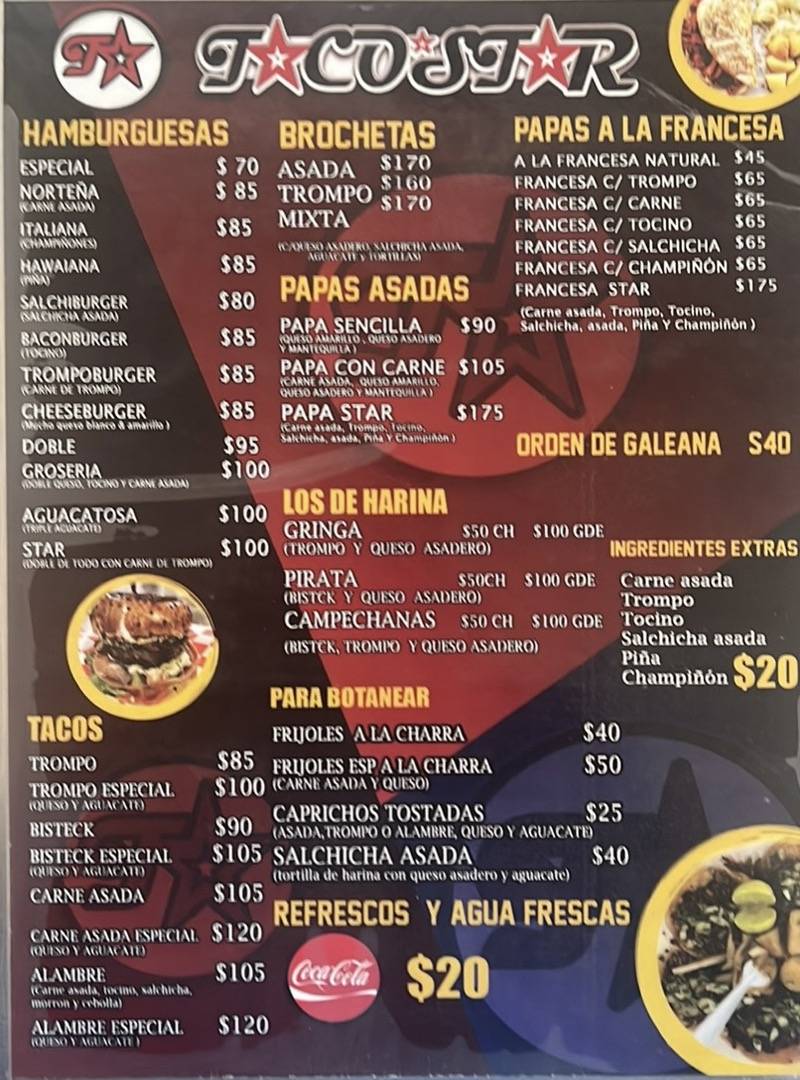 Carta Del Restaurante Taco Star Monterrey C Paseo Del Las Fuentes A