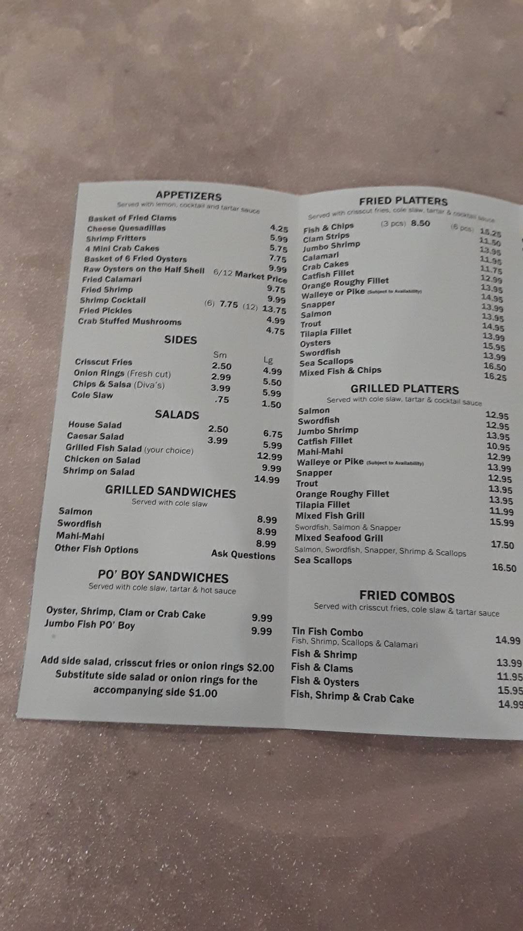 Menu at The Tin Fish restaurant, Newburgh