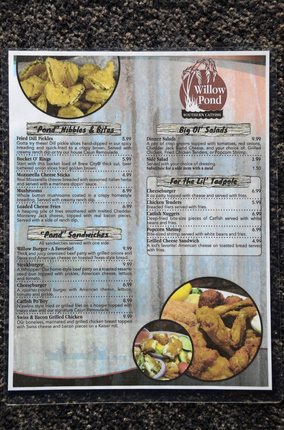 Menu at Willow Pond Catfish Restaurant, Eddyville
