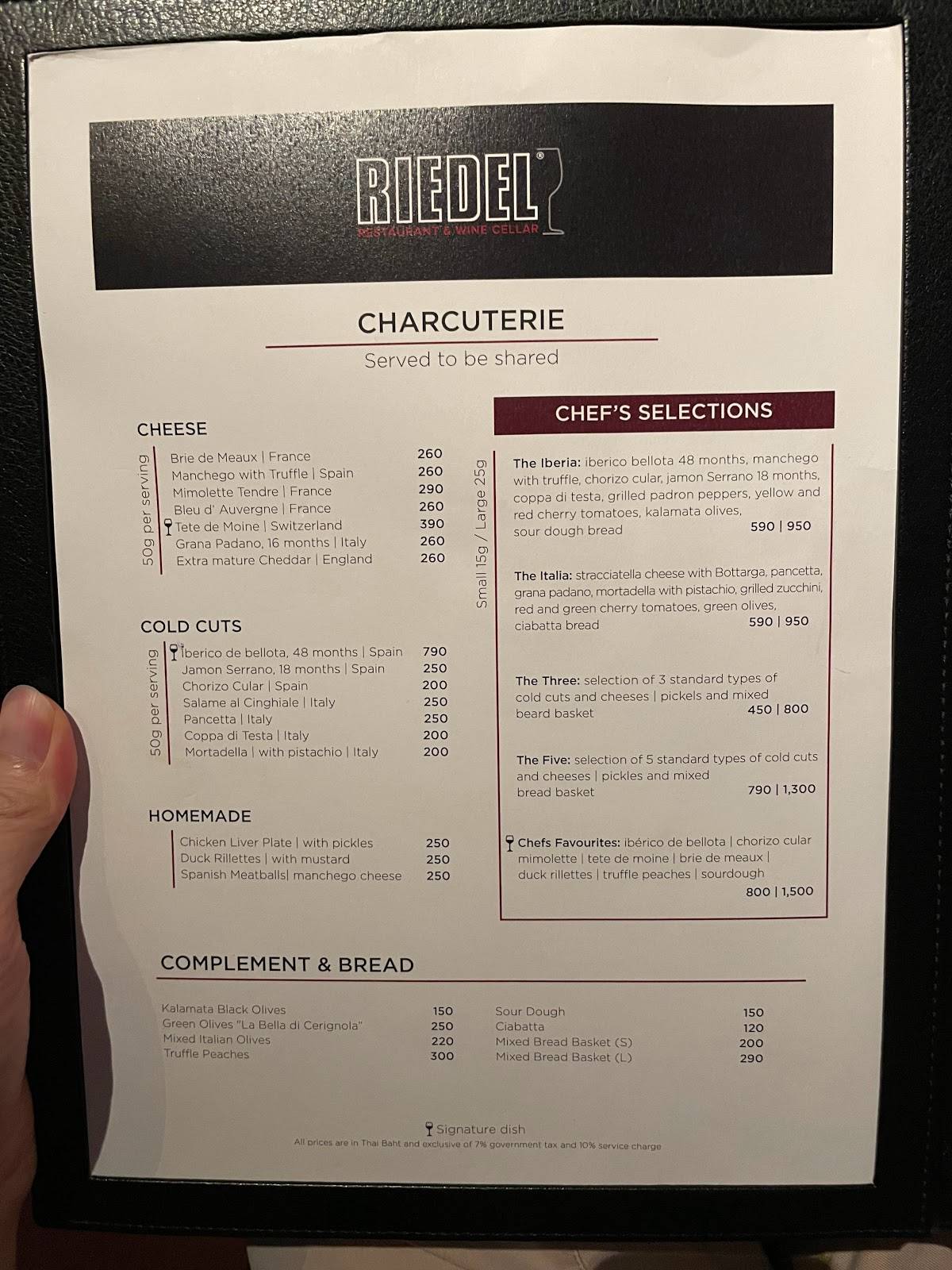 Menu at Riedel Wine Bar & Cellar, Bangkok