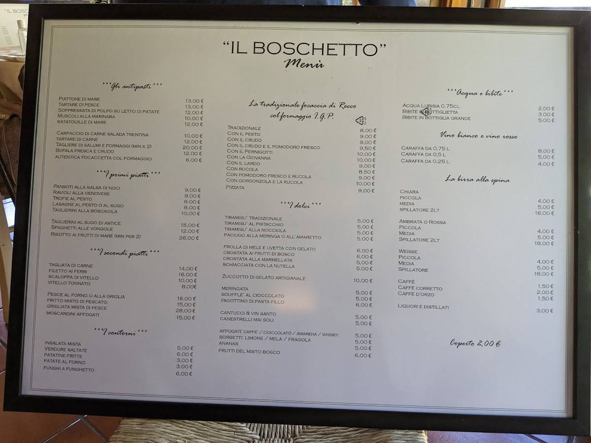 Menu Da Il Boschetto Ristorante Sori