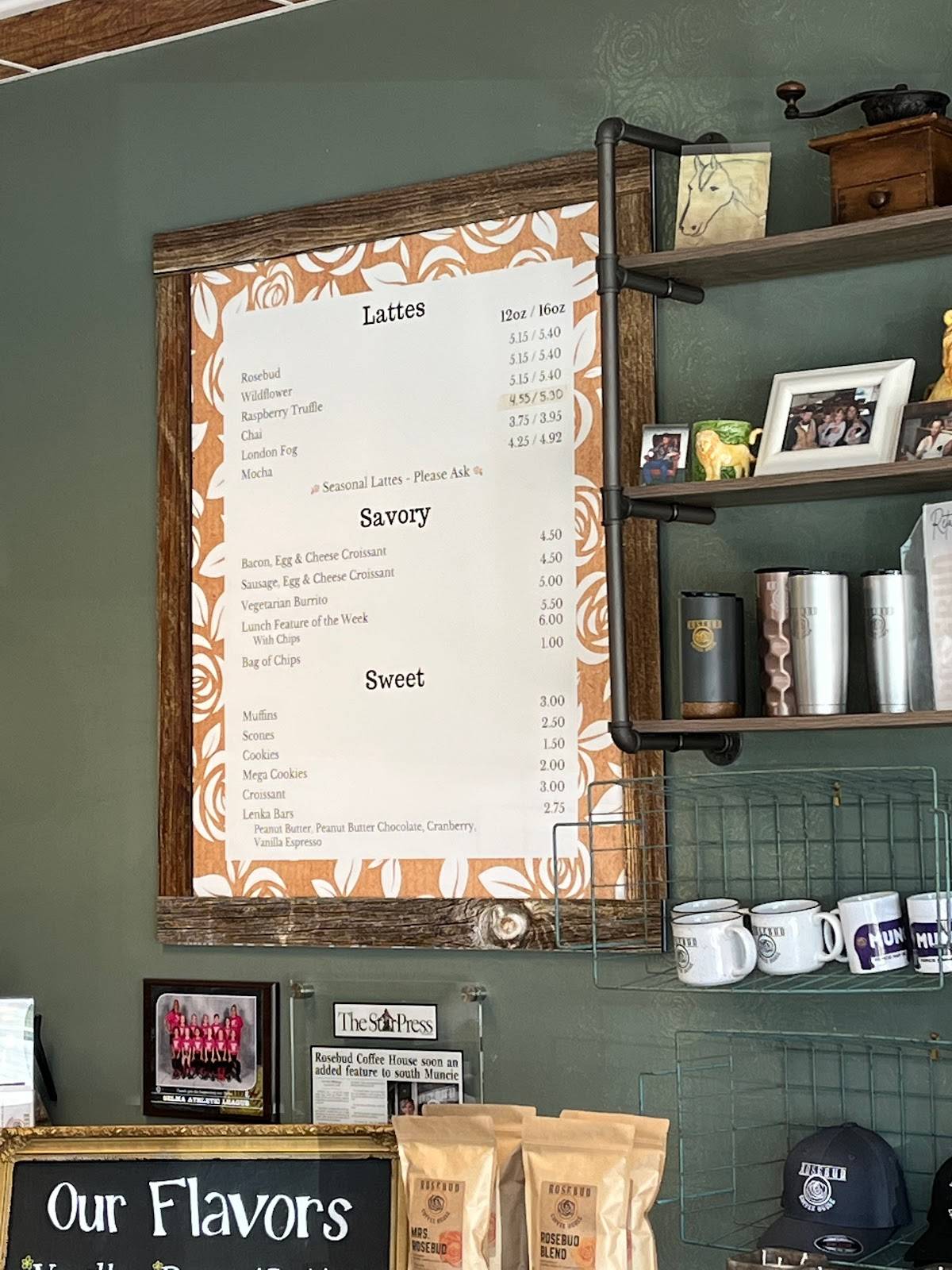 Menu at Rosebud Coffee House, Muncie