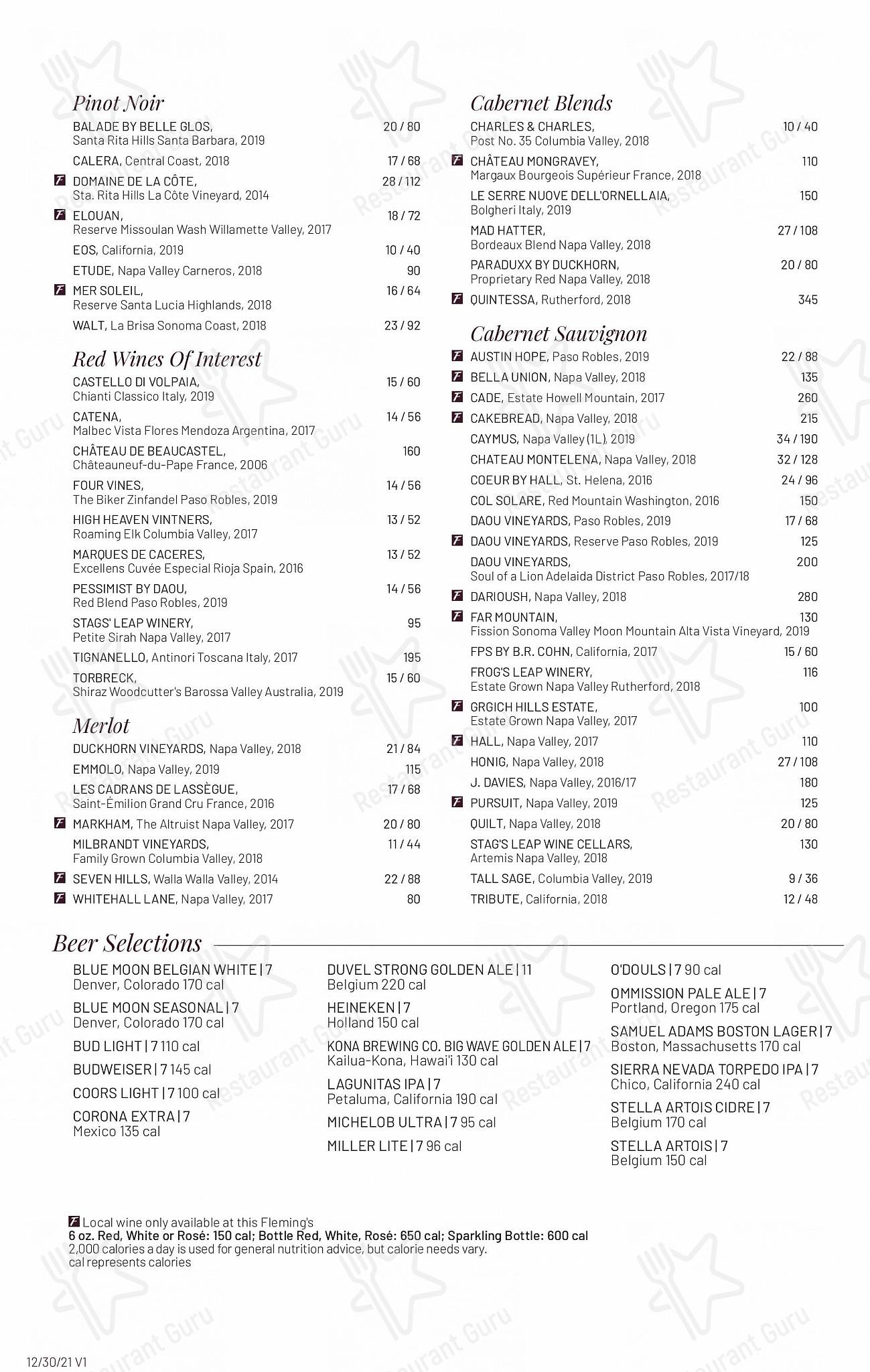 Menu at Fleming’s Prime Steakhouse & Wine Bar, San Antonio