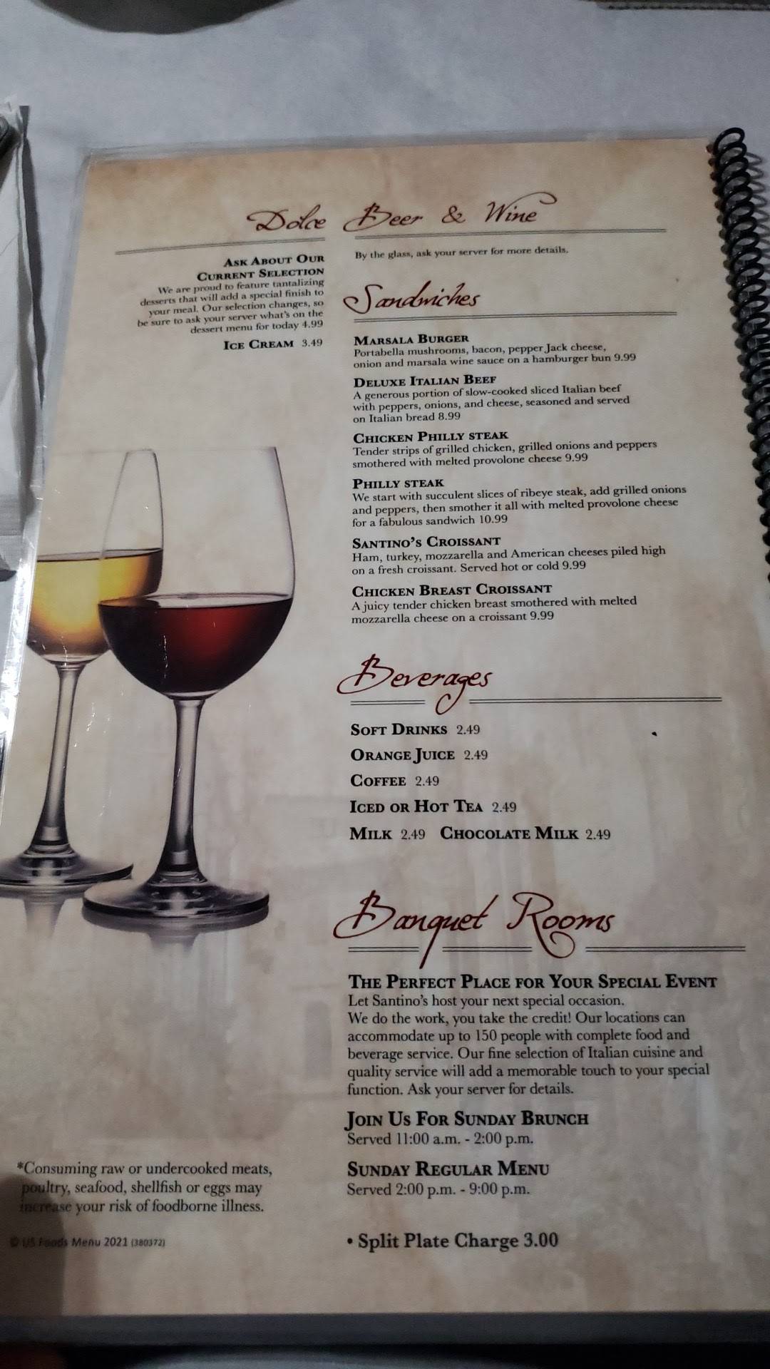 Menu at Santinos steakhouse, Alton