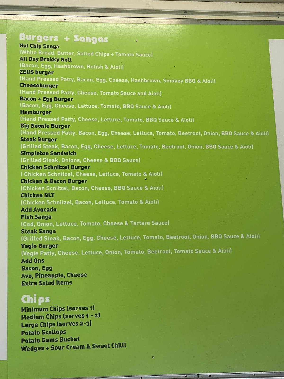Menu at Scenic Milk Bar, Boonah