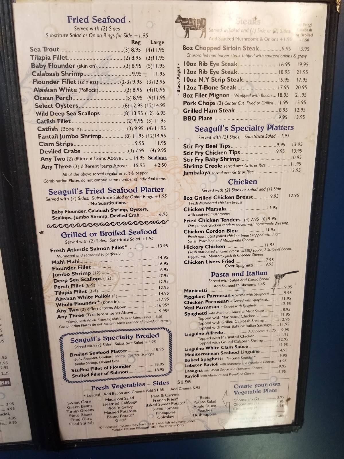 Menu at Seagull's Grill steakhouse, Lancaster