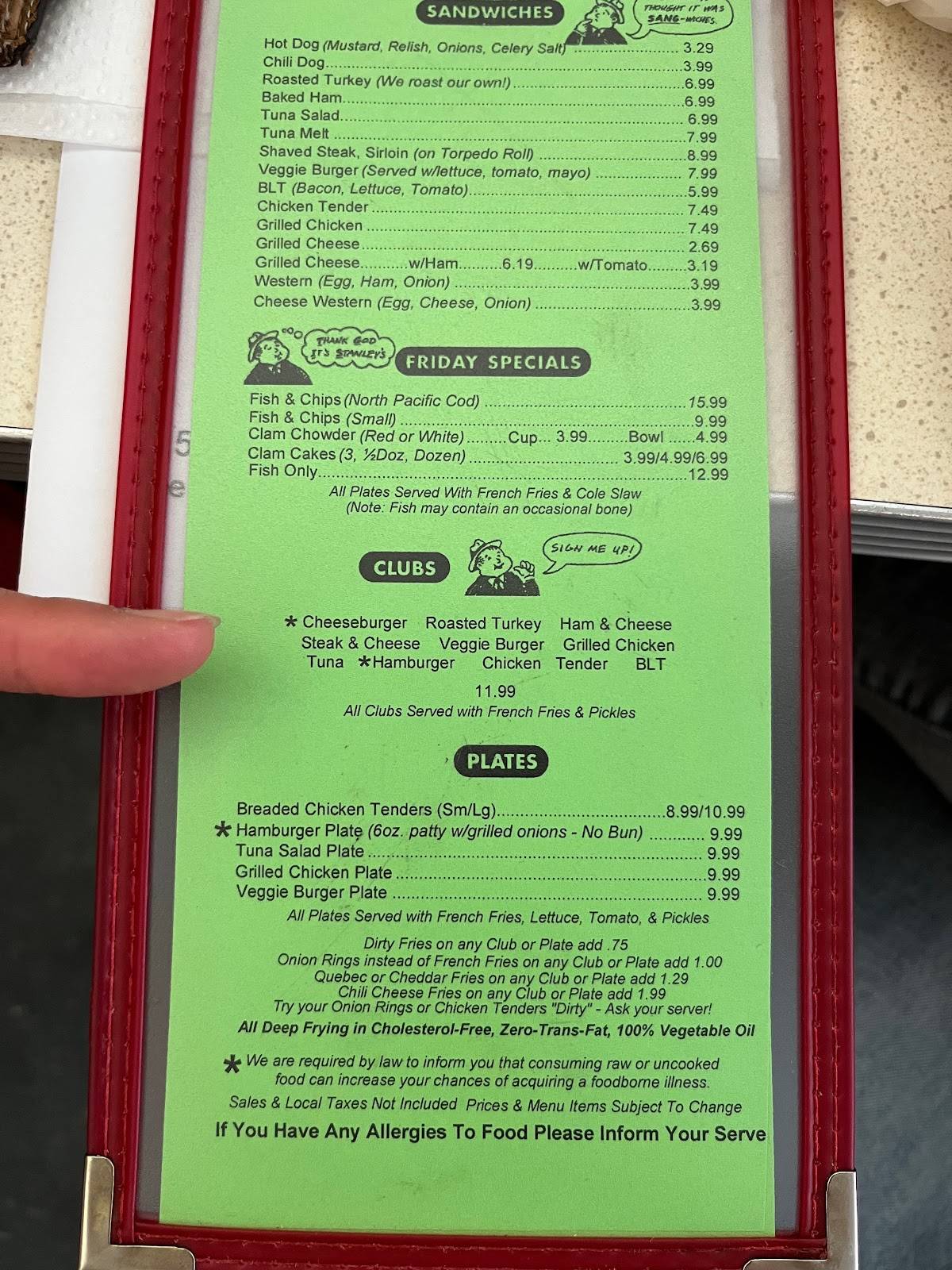 Carta del restaurante Stanley's Famous Hamburgers, Central Falls, 535