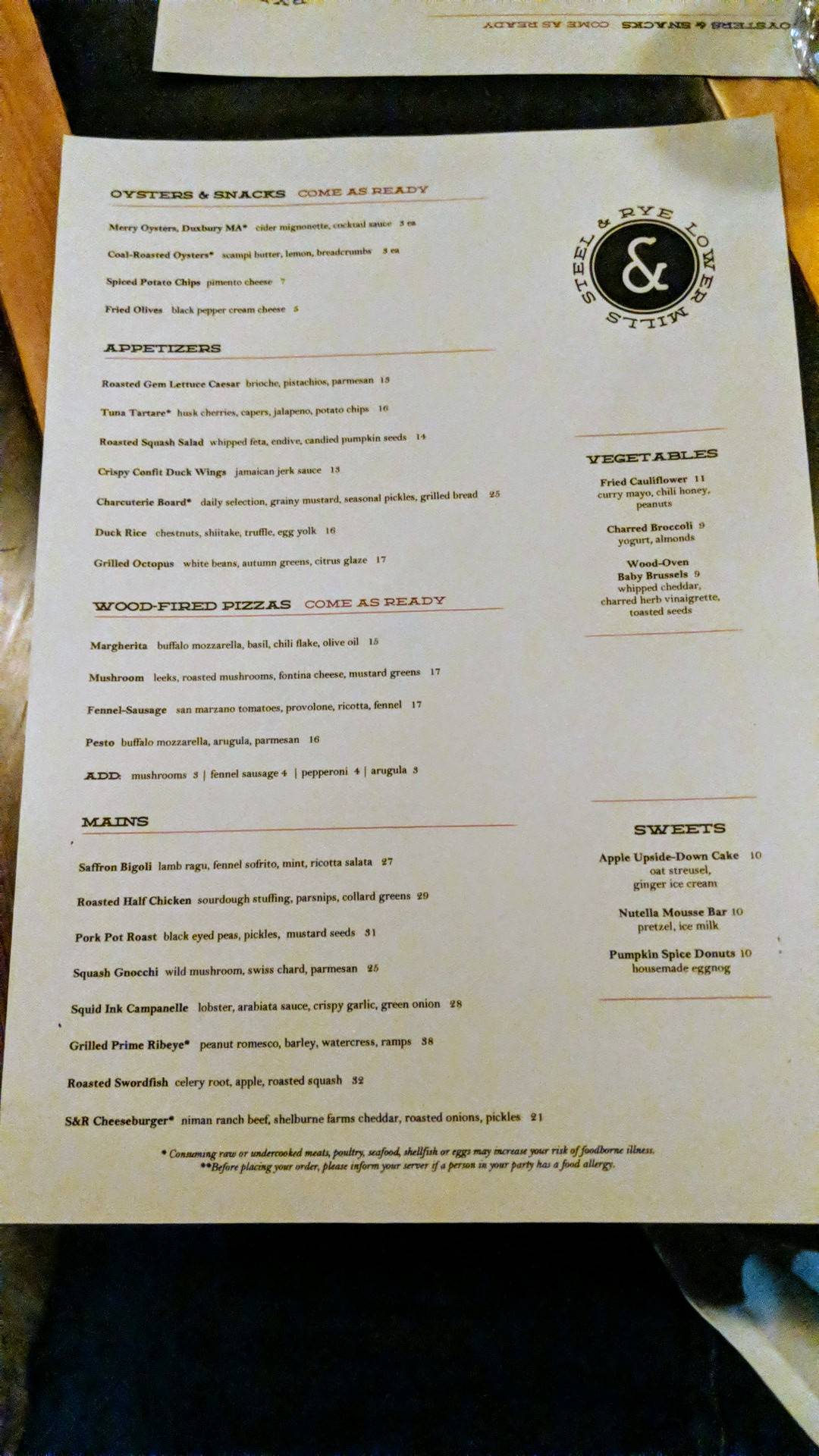 Menu at Steel & Rye restaurant, Milton