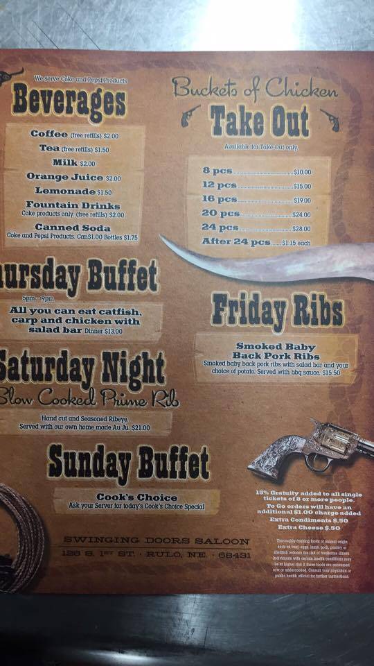 Menu at Ye Ole Tyme Saloon pub & bar, Rulo