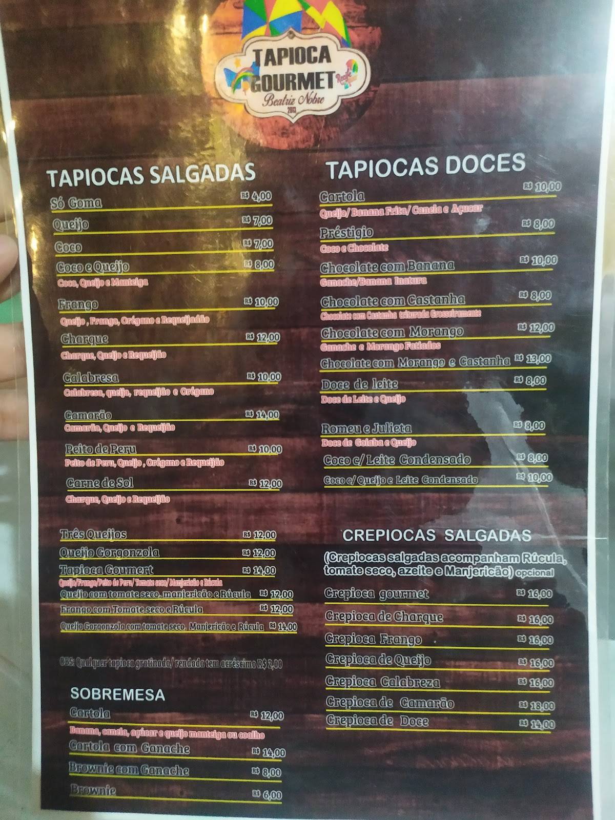 Menu Em Tapioca Gourmet Restaurante Recife Rua Sargento Waldir Correia