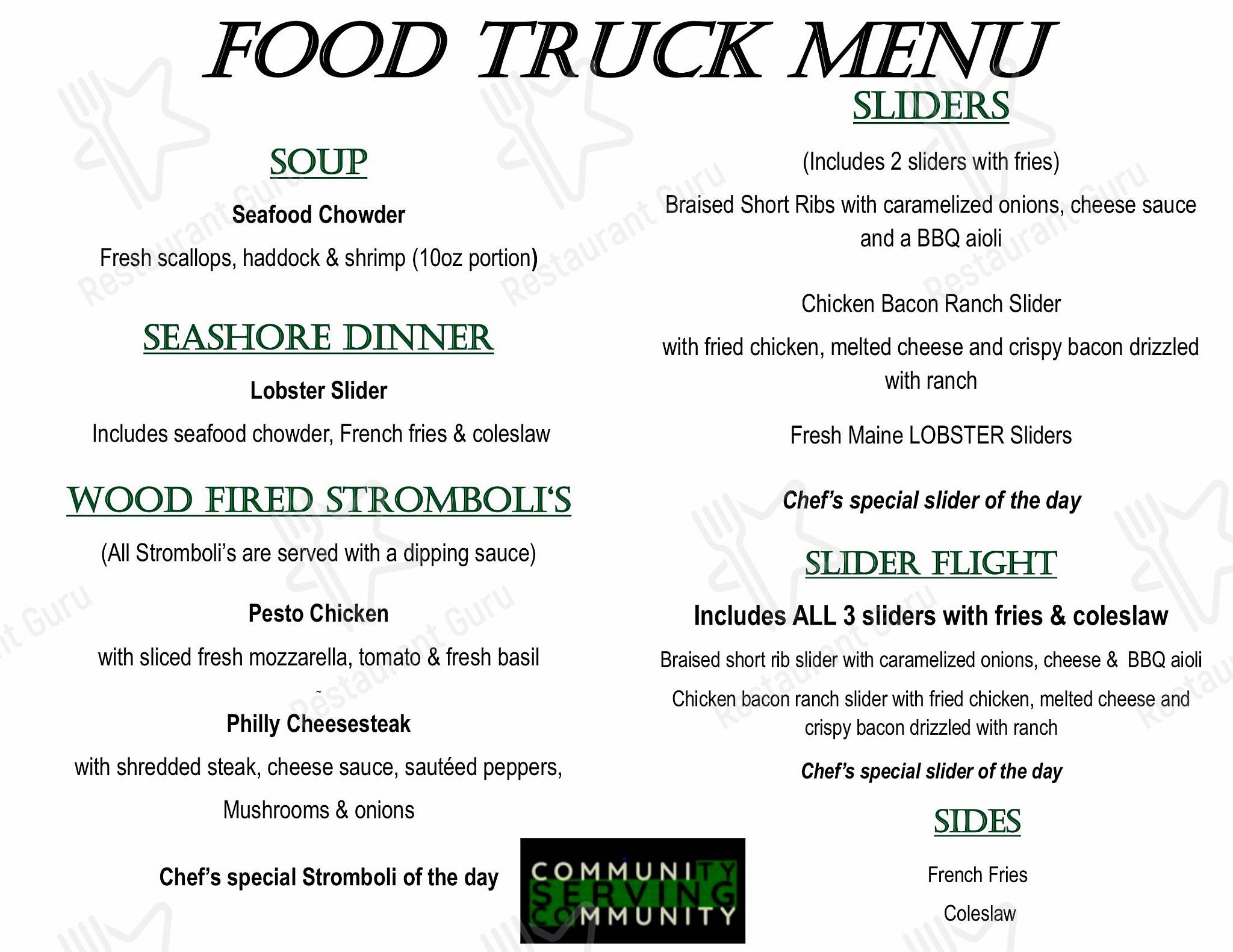 Menu at The Green Ladle restaurant, Lewiston