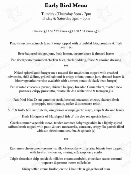 Menu at The Peppermill Bistro restaurant, Billingham